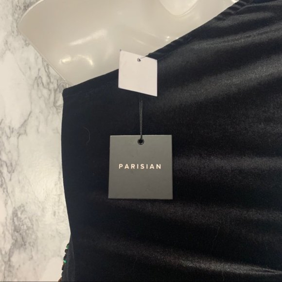 Parisian Sequin Blue Green One Sleeve Dress size 2 - Picture 6 of 7